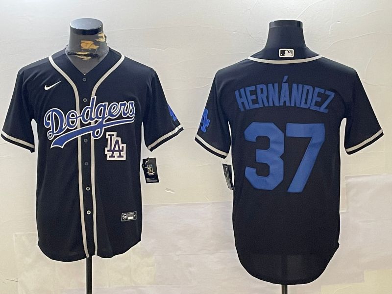 Men Los Angeles Dodgers 37 Hernandez Black Game 2024 Nike MLB Jersey style 11215